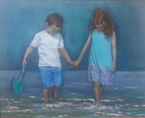 Twins on Beach by Maureen O'Mahony Art
