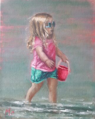 Original Oil Painting of Toddler on Beach