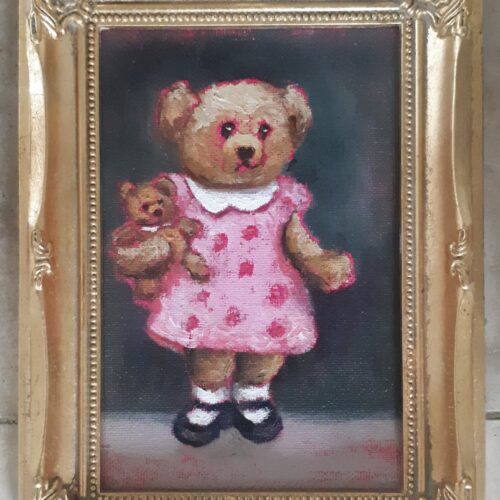 Teddy bear Mom in a pink dress holding a baby teddy bear irish gifts