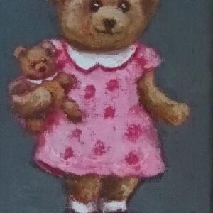 Irish art irish gifts teddy bear mom in a pink dress and Mary Jane shoes holding a baby teddy bear