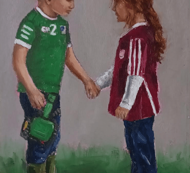 Irish Art GAA Limerick boy holding hands with a Galway Girl